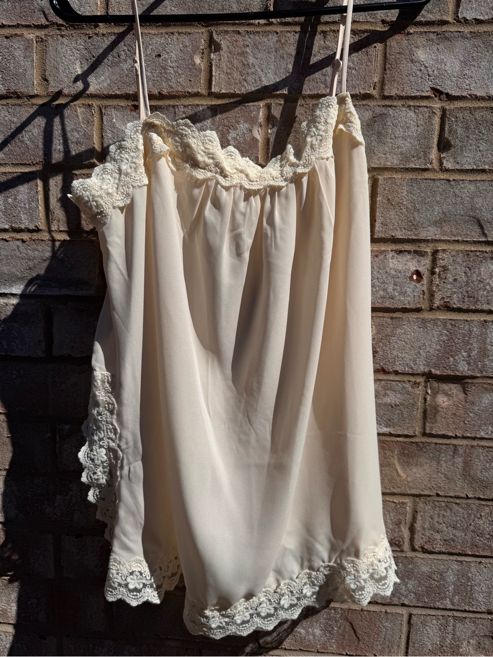 Delicate Lace-Trim Cream Slip Chemise